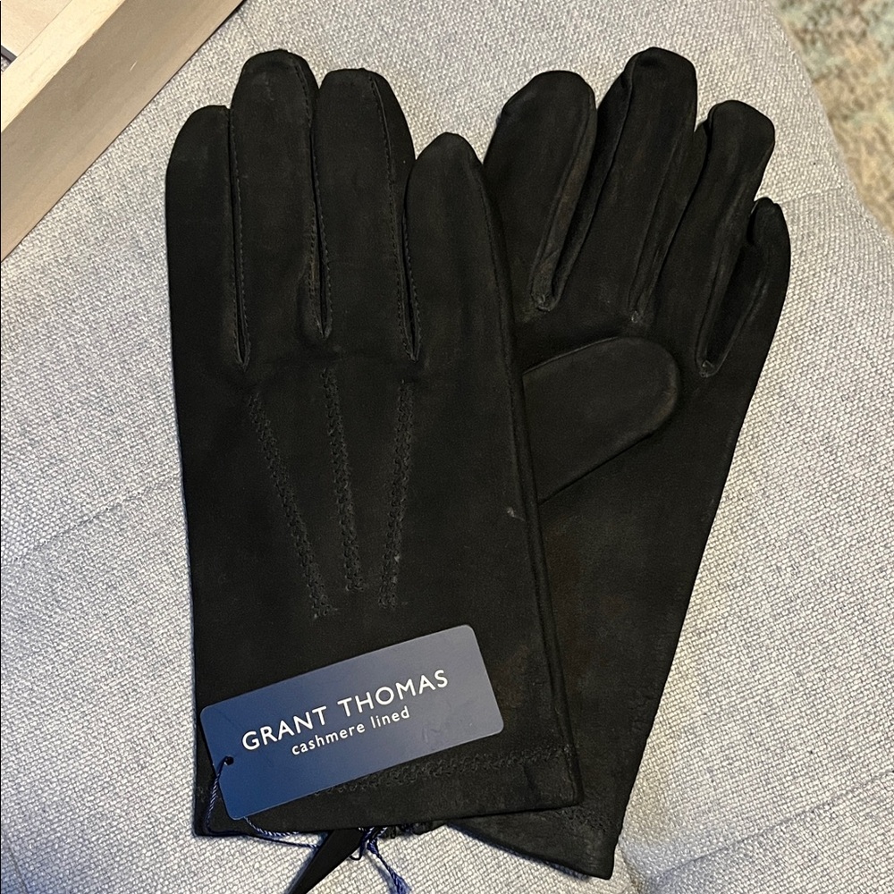 Grant Thomas Men's Black Leather Cashmere Lined Gloves